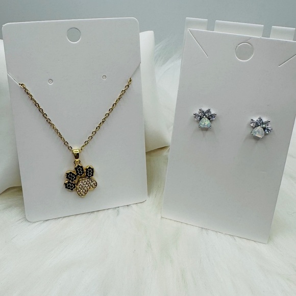 Paw Necklace with Rhinestones & Paw Earring Studs - Picture 4 of 4